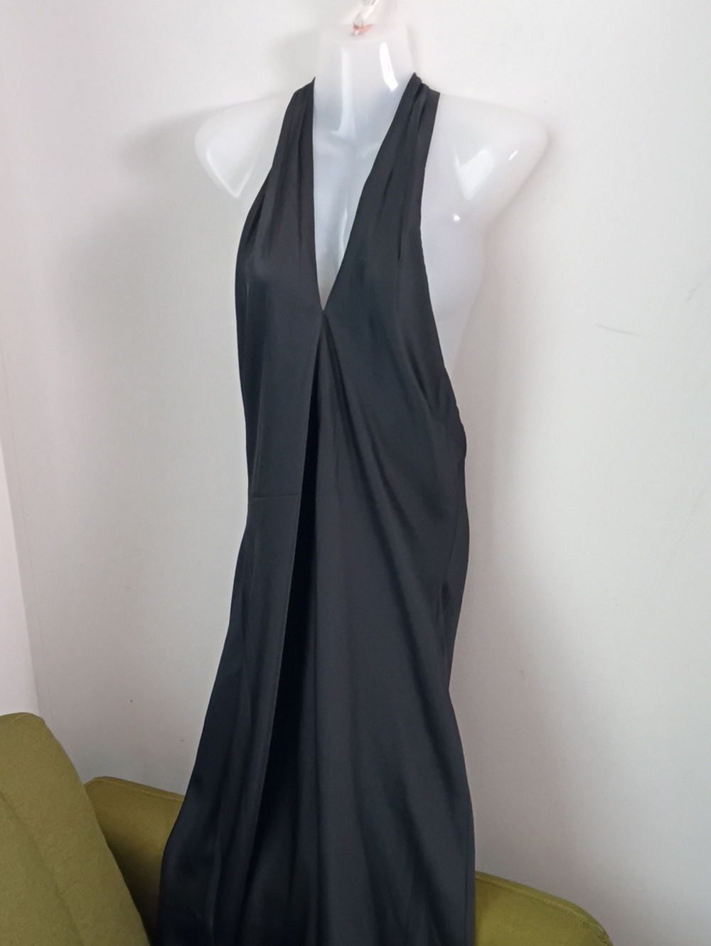 Express Charcoal Black One-Shoulder Halter Maxi Dress